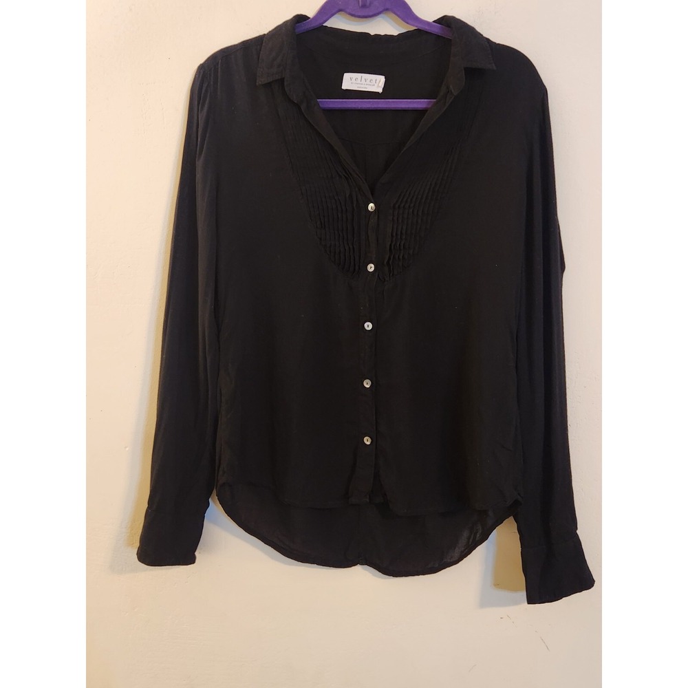 Velvet by Graham & Spencer Women's Medium Black Vesta Pintuck Tuxedo Blouse